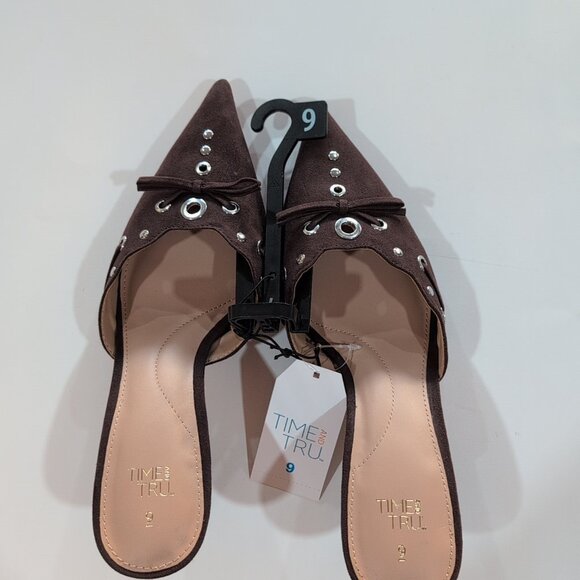 Time & Tru Womens Spiked Heel Pointed Toe Dress Shoe Size 9 Formal Brown New - Picture 2 of 5